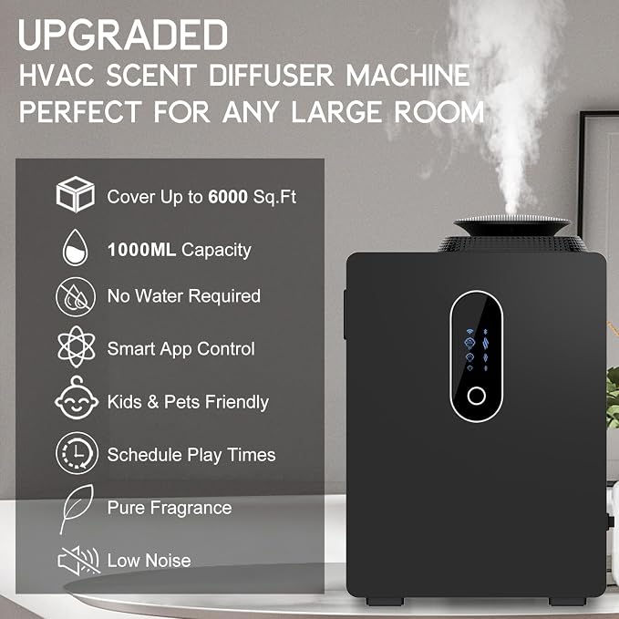 2026 Upgraded HVAC Scent Diffuser Machine Cover 6000 Sq.Ft With WIFI Control for Large Room, 1000ML Scent Air Machine For Home, Waterless Cold Air Aromatherapy Essential Oil Diffuser for Hotel, Office
