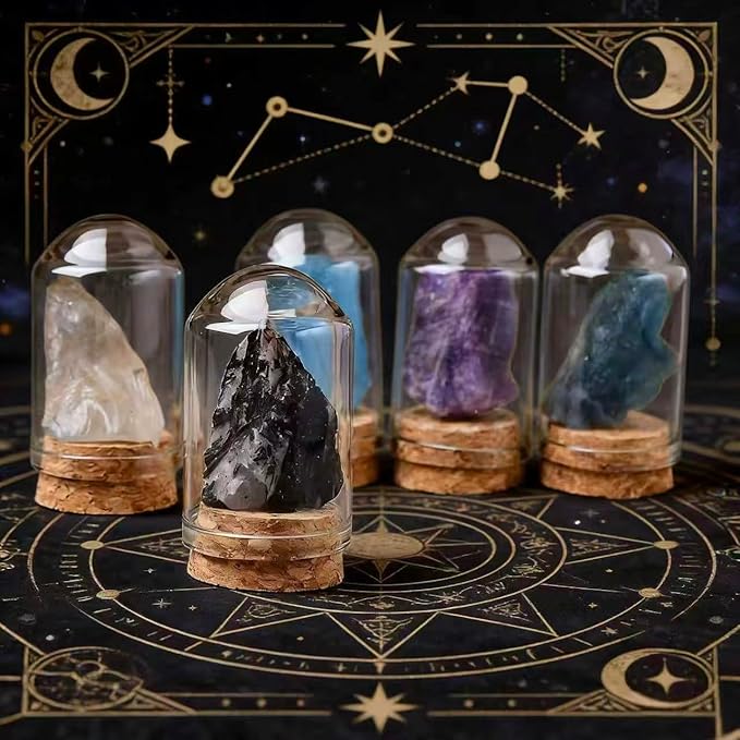Healing Crystal Rough Stone Set, paired with Glass Bottle Accessories, with Diverse Styles and inconsistent Stones. The Pictures are for Reference only. The Stones Inside are Different.