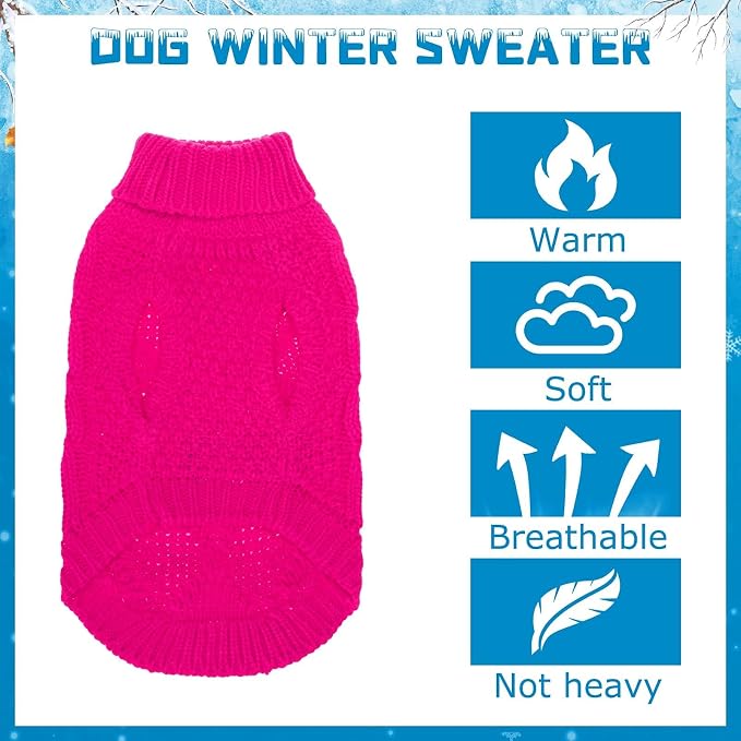Mihachi Turtleneck Dog Sweater - Winter Coat Apparel Classic Cable Knit Clothes with Leash Hole for Cold Weather, Ideal Gift for Pet in New Year