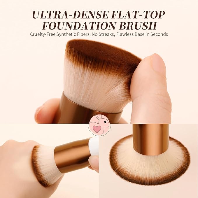 DUcare Foundation Brush,Flat Top Kabuki Brush Synthetic Professional Makeup Brush Liquid Blending Mineral Powder Buffing Stippling Makeup Tools, Rose Golden/White