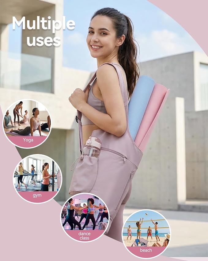 Personalized Yoga Mat Bag for Women Men Embroidery FREE NAME, Waterproof Nylon Yoga Mat Gym Bag Carrier Custom Compartment Fitness Travel Bags Adjustable Strap