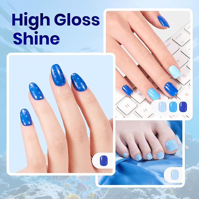 Beetles Blue Nail Polish Set - Ocean Starlight, 6 Corlors Glitter Peal Pastel Nail Polish Blue Quick Dry, Long-Lasting Pastel Nails for Summer & Spring Nails Art Effect for Manicure Salon