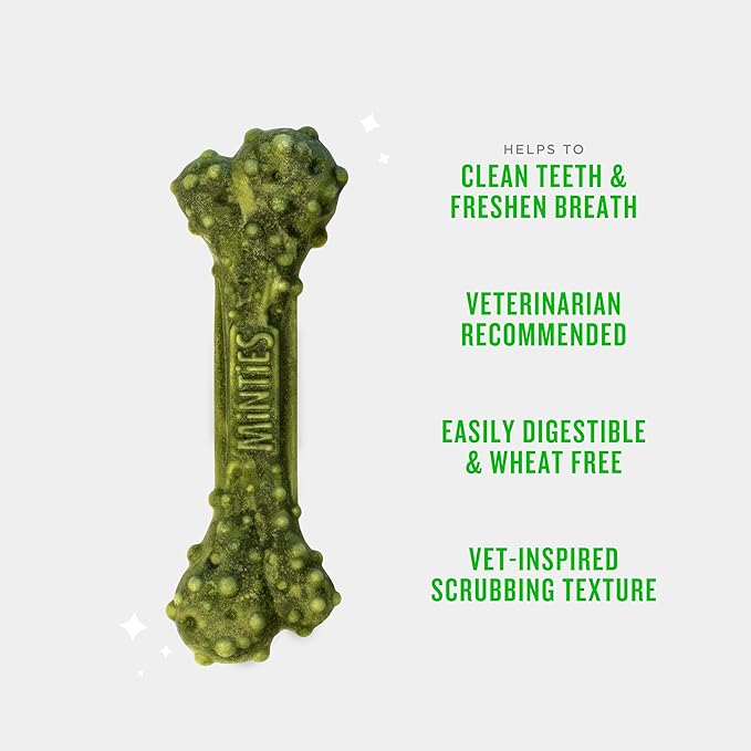 Minties Dental Chews for Dogs, 12 Count, Vet-Recommended Mint-Flavored Dog Treats for Large Breeds Over 50 lbs, Dental Bones that Clean Teeth, Fight Bad Breath, and Remove Plaque and Tartar | Vet-recommended mint dental bone; scrubs teeth as dogs chew;...