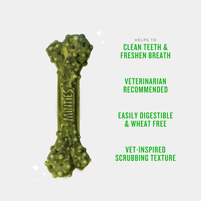 Minties Dental Chews for Dogs, 20 Count, Vet-Recommended Mint-Flavored Dental Dog Treats for Medium Sizes 25-50 lbs, Bones Clean Teeth, Fight Bad Breath, and Removes Plaque and Tartar