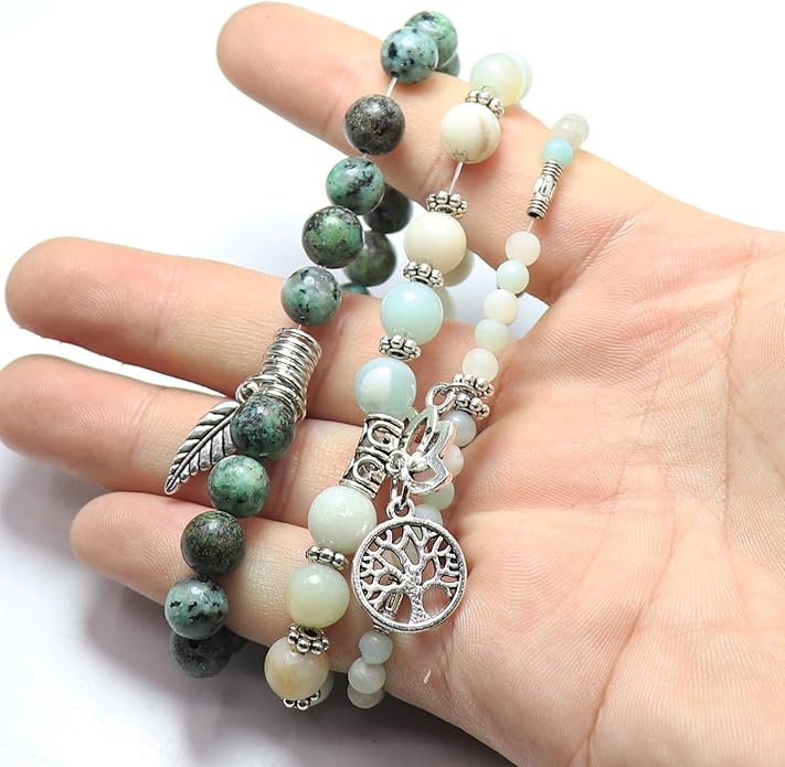 UEUC Tree of Life Yoga Healing Stone Bracelets,Multilayer Lotus Chakra Stone Reiki Bracelet Sets,Anxiety Crystal Natural Stone,for Women Stress Relief