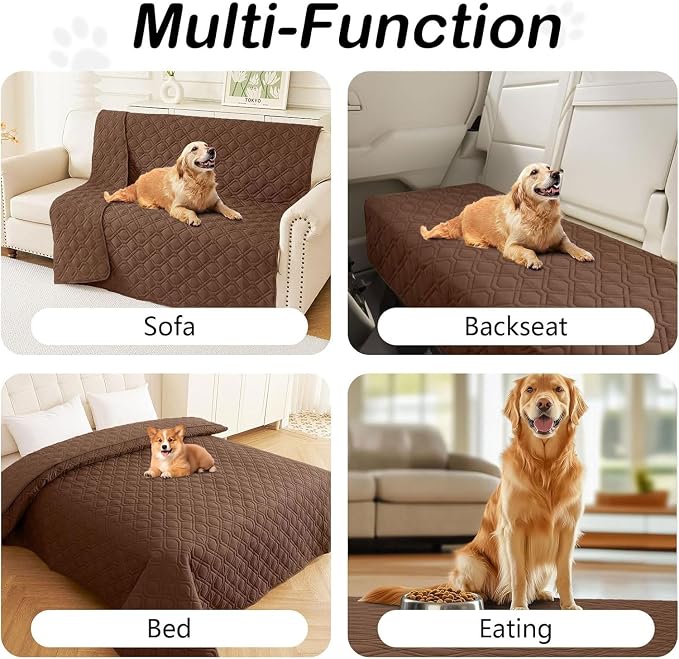 Waterproof Dog Bed Blanket - Soft Pet Blanket & Sofa Cover for Dogs | Reversible Washable Furniture Protector, Couch Covers for Pets (52x82 Inch, Brown/Brown)