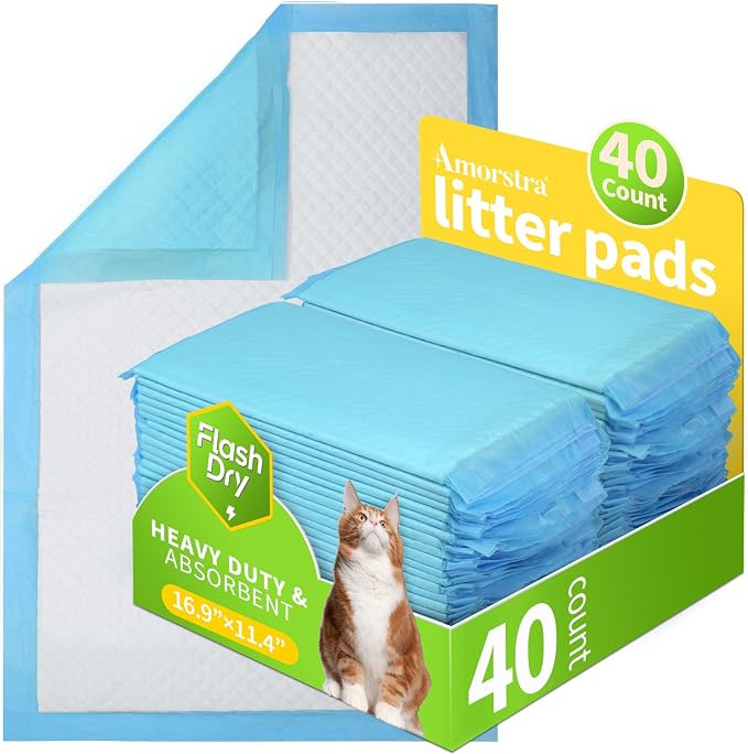 40 Count Cat Litter Pads for Tidy Cats Breeze System, Thickened Pee Pads for Cats, Super Absorbent Cat Pee Pad, Odor Control & Leak-Proof, Unscented 16.9x11.4 Inch