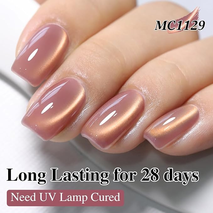 Double Rhythm 15ML Ice Glass Cat Eye Gel Polish with Magnet Holographic Glitter Shimmer Translucent Sheer Color Salon Soak Off Magnetic Nail at Home (Golden Violet-MC1129)