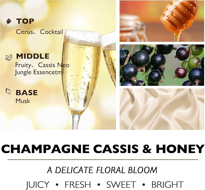 HomeLights Scented Candles for Women & Men, 18oz Candle Jars Aromatherapy 4-Wick Candle, Ideal for Eclectic Mixed Styles Home Decor and Gifts, Champagne Cassis & Honey