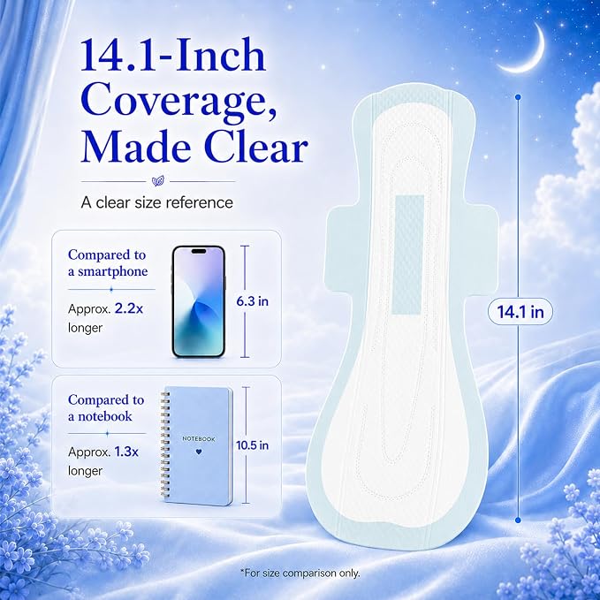 BST Mint Fresh Regular Night Pads for Women, Period Pads with Wings, Feminine Care, Heavy Absorbency, Odor Control Unscented Sanitary Napkins（Overnight, 10 Count,Packaging May Vary）