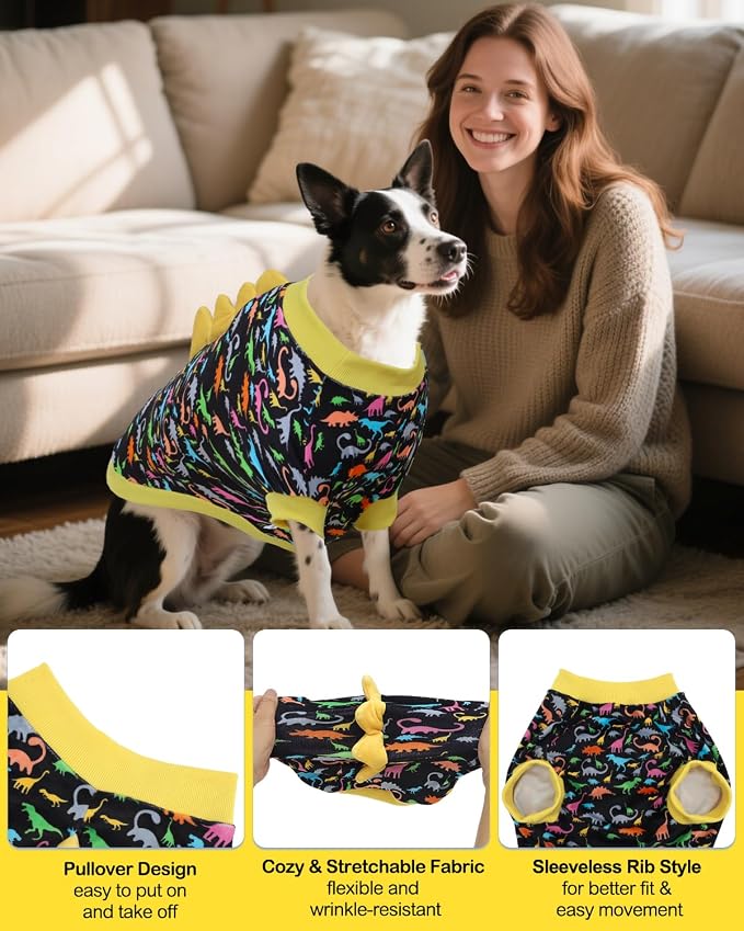 CuteBone Dinosaur Costume Dog Shirt, Stretchy Velvet T-Shirt Clothes for Medium Dogs, Soft & Breathable Pet Tee Outfit Frenchie Apparel for Daily Wear, Cozy Pullover Design Puppy Fashion COSBX01XXL