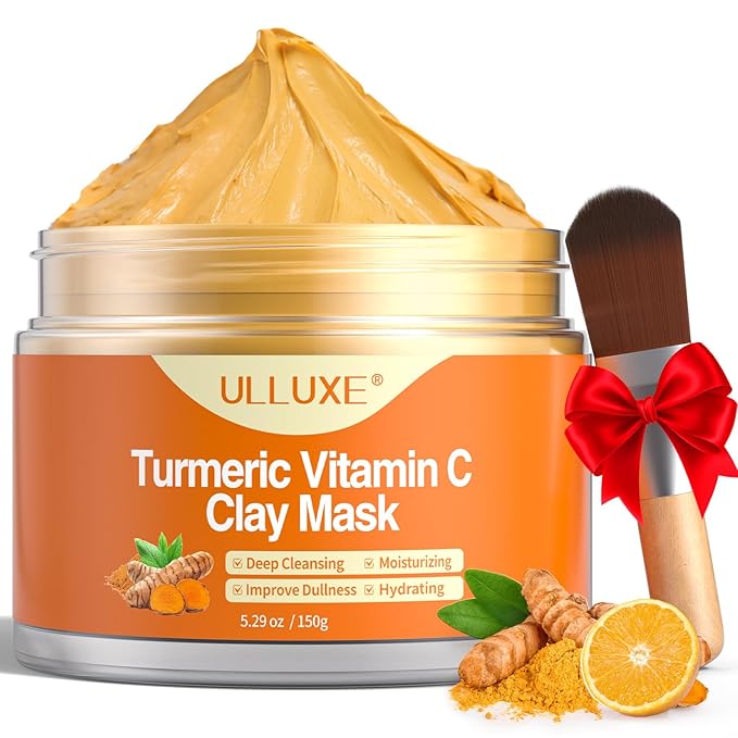 Turmeric Vitamin C Clay Mask for Dark Spots, Dull Skin, Moisturizing, Skincare Facial Mask for Blackheads and Pores Cleansing, Improve Uneven Skin Tone, Face Skincare Gift, 5.29 oz