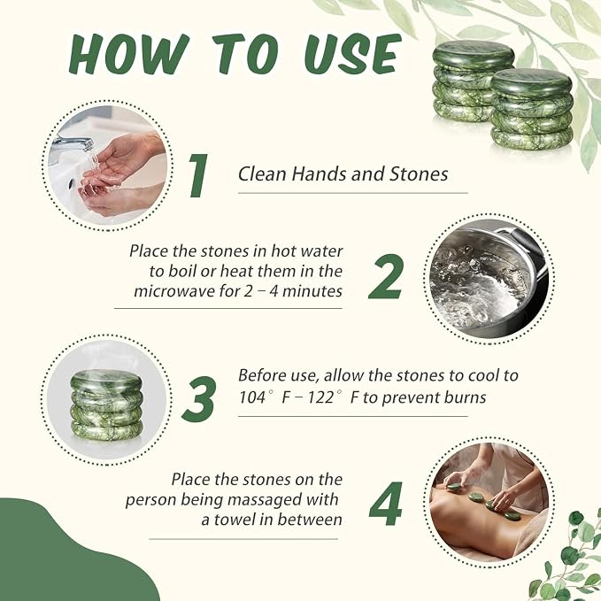 MTLEE 15 Pcs Hot Stones Massage Set Natural Green Jade Heated Warmer Stone, Round, Oval, Mushroom Shaped Hot Rocks, Body Gua Sha Massage Tool with Velvet Bag for Spa Relax, Relieve Tension (Classic)