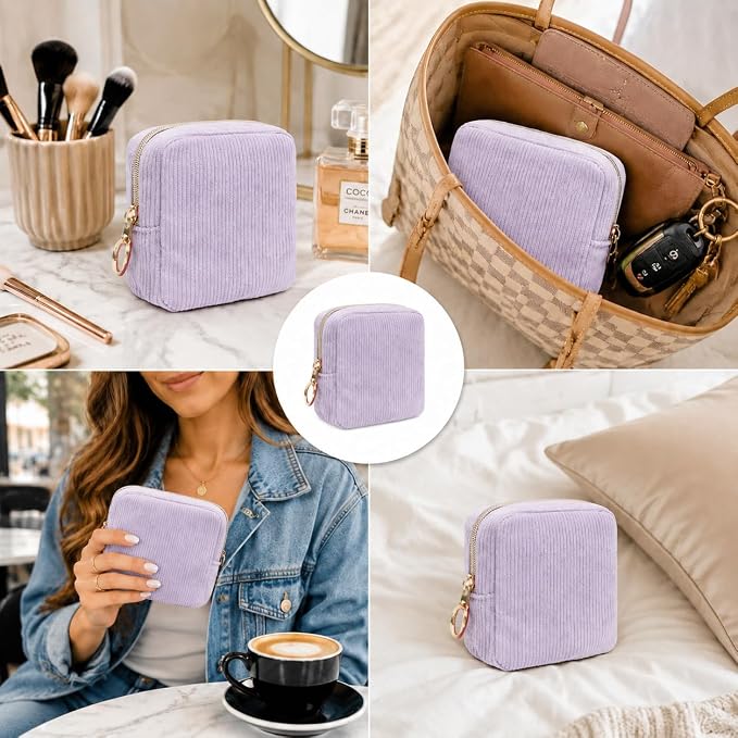 Period Bag for Girls, Corduroy Period Kit with Sanitary Pad Pouch, Menstrual Storage Bag and Tampon Holder for Purse, Girls School Essentials,Feminine Care Organizer(Purple)
