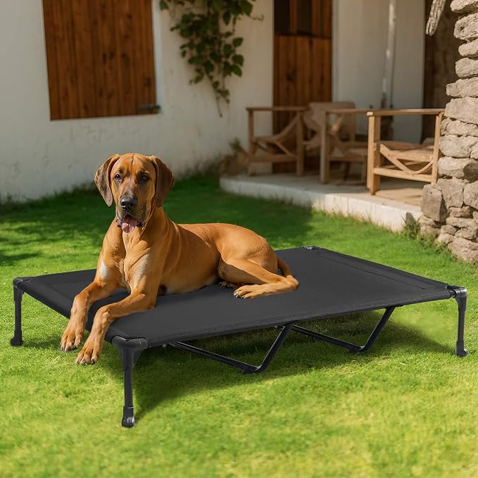 Veehoo Outdoor Elevated Dog Bed Large Sized Dogs, XXL Cooling Raised Dog Cots Beds Training Platform Off Ground Hammock with Breathable Mesh, No-Slip Feet, 59"x37.5", Black | Off-ground training platform, portable camping hammock, breathable mesh, easy...