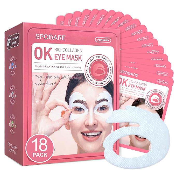 Bio-Collagen OK Eye Mask, Firming & Hydrating Under Eye Patches for Puffy Eyes and Dark Circles, Deep Moisturizing & Soothing Eye Mask for Women and Men - 18 Pairs, Mystery White
