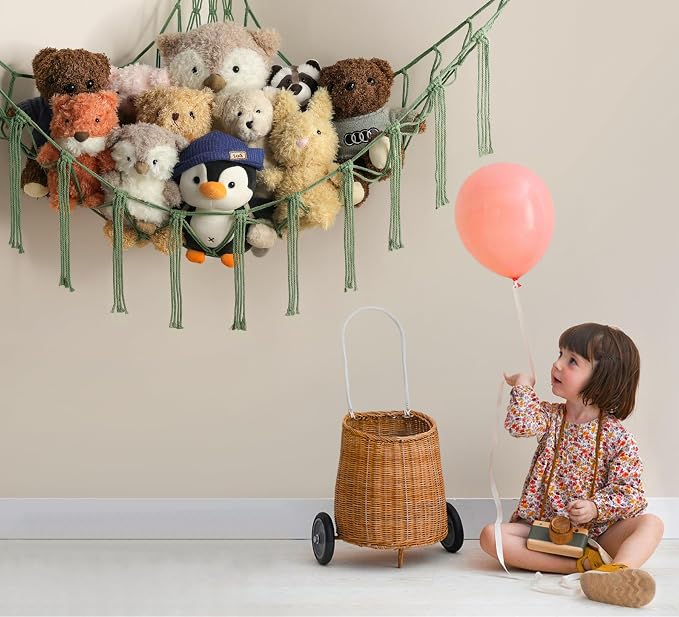 mirolam Stuffed Animal Hammock - Large Stuffed Animal Net Corner - Hanging Stuff Animal Storage Organizer For Plush Plushie Display Room Bedroom Boho Decor