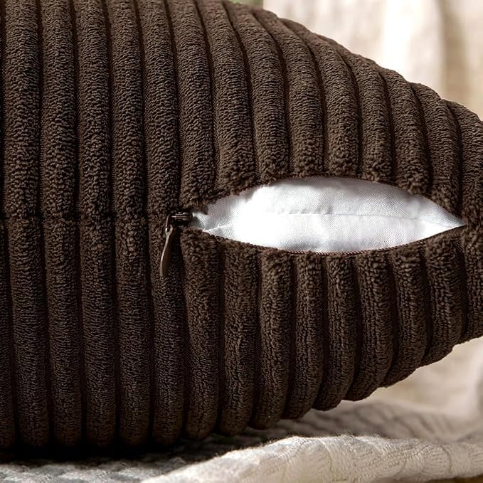 MIULEE Dark Brown Decorative Throw Pillow Covers for Couch 18x18 Inch | 2 Pack, Boho Farmhouse Pillow Covers, Soft Cross Corduroy Patchwork Textured Cushion Cases For Bed Sofa
