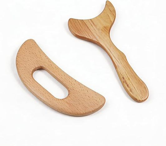 2 PCS Wood Therapy Massage Tools, Wooden Gua Sha Body Massage Tool with Y Shape and Moon Shape,Massage Scraper for Body Care and Relaxation