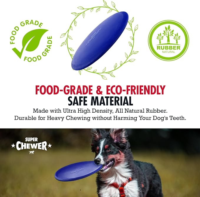 SuperChewer Tough Flying Disc Toy | Lifetime Replacement | Strong Natural Rubber | Great Dog Fetch Toys | Rubber Disc Toy for Dogs | Ultra Durable Chew Toys for Aggressive Chewers | for All Breeds
