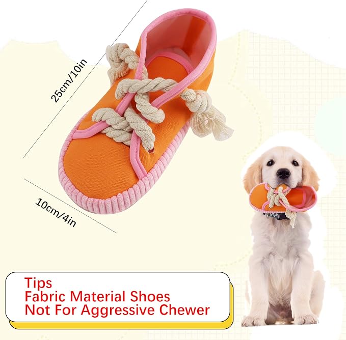 vocheer Dog Chew Toy, Dog Toys to Keep Them Busy Durable Teething Shoe Interactive Squeaky Puppy Toy,Small,Medium Breze, Machine Washable, Orange