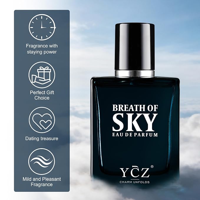 Ycz SKY Cologne for Men, 1.7oz Long-Lasting Eau de Parfum -Aromatic Woody Scent with Orange Blossom & Rose, Amber & Cedarwood Base, Fresh Masculine for Daily Wear, Date Night & Special Occasions