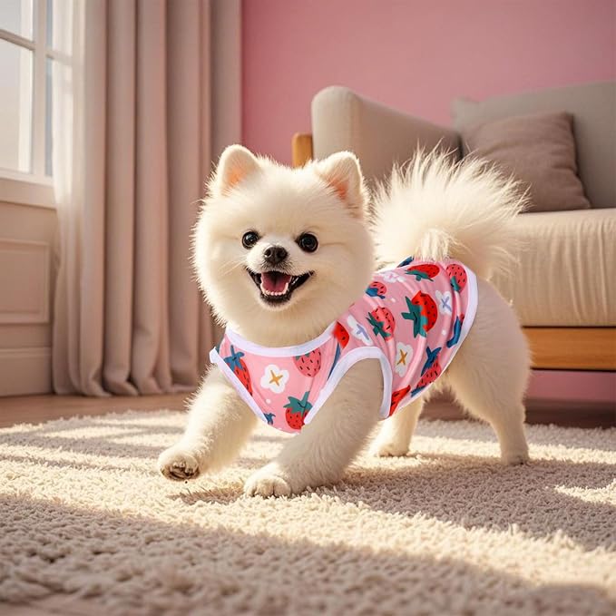 Pistha Dog Shirts Pet T-Shirt for Small Medium Dogs Cats(Strawberry2,S) | Cute Summer Dog Clothes Breathable Cool Soft Printed Puppy Shirt Sleeveless Vests for Pets Holiday