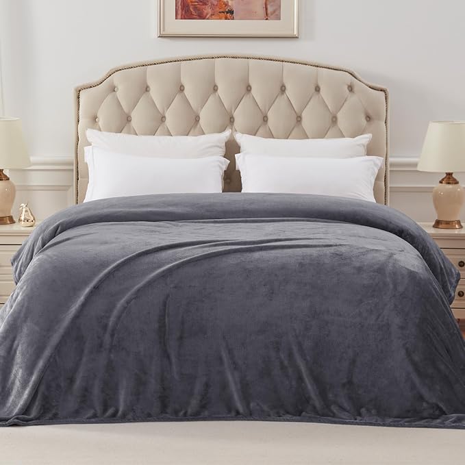 Exclusivo Mezcla Soft Fleece Blanket Cal King Size for Bed, Dark Grey | 120x120 Inches, Double-Sided Brushed Flannel, Lightweight Plush Cozy Blanket for Home Decor, All Season, Machine Washable