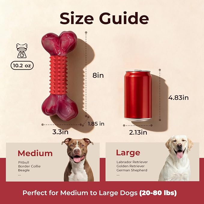 Tough Dog Toys for Aggressive Chewers: Beef Flavored Long Lasting Dog Bones for Large Dogs, Indestructible Dog Chew Toys to Keep Them Busy, Large Dog Toys for Medium & Large Breed, Red