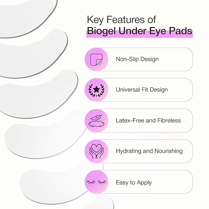 Curacoro Biogel Eye Pads for Lash Extensions, Soft Sticky Under Eye Patches for Sensitive Skin, Eyelash Perm Lamination, Lash Extension Remover Supplies (10 Pairs)