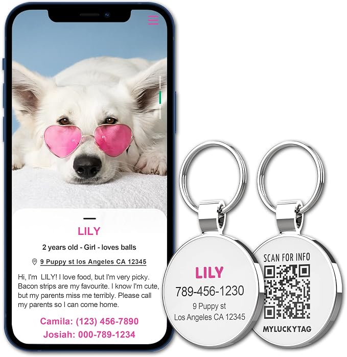 MYLUCKYTAG Personalized QR Code Pet ID | Dog & Cat Collar Tag | Online Profile with Instant Scanned Location Alert Email