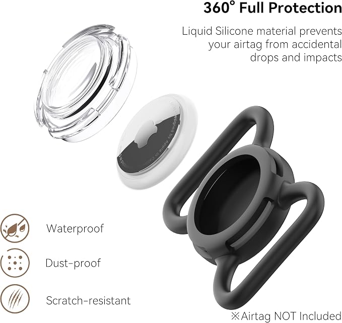Waterproof AirTag Holder for Dog Collar, Soft Slide-On Dog AirTag Holder | Full-Body Protection, No-Dangle Fit, Ultra-Durable, Lightweight, Tool-Free Installation, Clear Cover, Fits Dog & Cat Collars