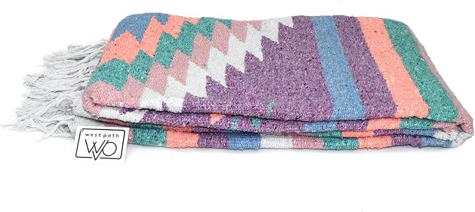 Open Road Goods Aztec Navajo Style Blanket, Throw, or Yoga Bolster - Handwoven Mexican Diamond Blanket (Pastel Blanket)