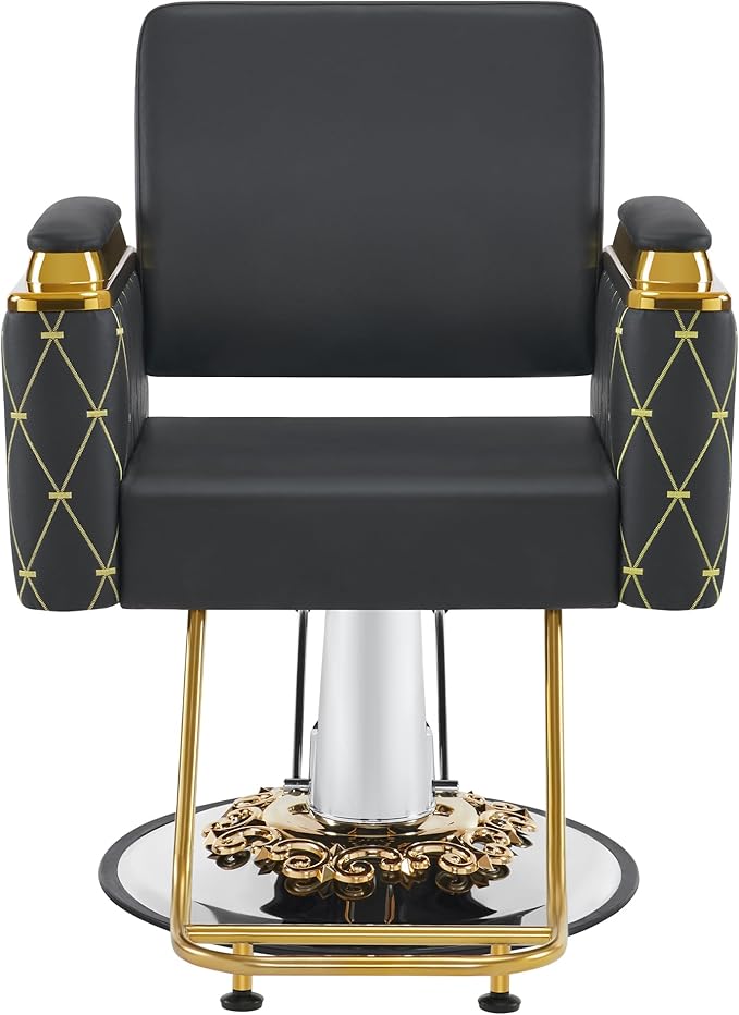 BarberPub Luxurious Salon Chair, Height Adjustable Black&Gold Salon Beauty Spa Styling Equipment, 440lbs Hydraulic Pump for Hair Stylist, Barber Shops&Beauty Salons 8633 (Black Gold)