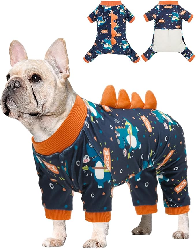 CuteBone Dinosaur Costume Dog Pajamas, Stretchy Spandex Crystal Velvet Sleepwear Coat for Small Dogs, Soft & Warm Pet Outfit Clothes for Cold Weather, Cozy Pullover Design COSP19XS