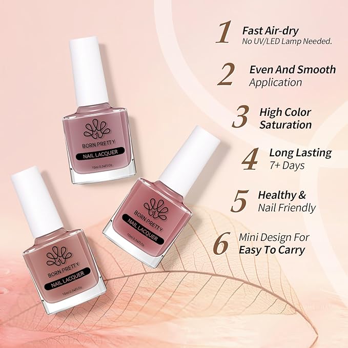 Born Pretty Jelly Nail Polish Set, 6 Colors Sheer Nude Natural Red Pink Brown Colors Quick Dry Nail Polish Jelly Transparent Spring Summer Fingernail Polish for DIY Nail Art Salon Home Gifts