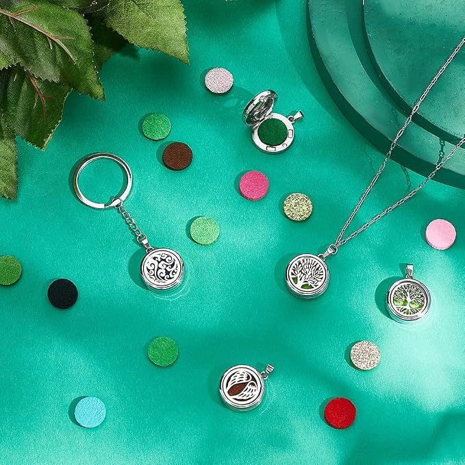 PH PandaHall 6 Styles Essential Oil Diffuser Pendants 6pcs Tree of Life Stainless Steel Pendants Aromatherapy Locket Jewelry Charms with 20pcs Refill Pad for Women Mom Gift Bracelet Necklace Making