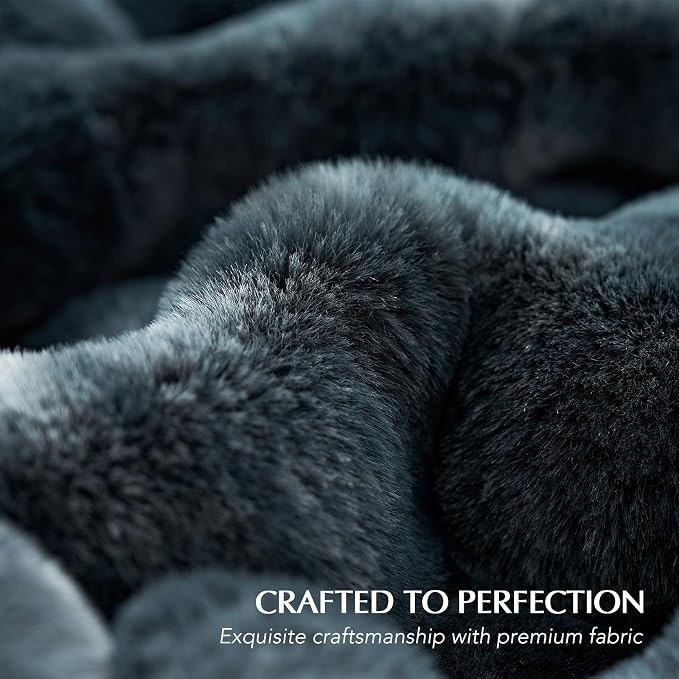 Faux Rabbit Fur Bubble Throw Blanket, 50"x60", Marble Deep Indigo | Ultra Soft, Luxury Faux Rabbit Fur Throw, Thick Warm Bubble Blanket, Cozy Fluffy Reversible, for Bed, Couch, Chair, Sofa