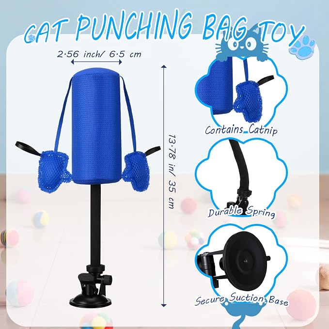 1 Pcs Cat Punch Bag Toy Suction Cup Base Catnip,Blue