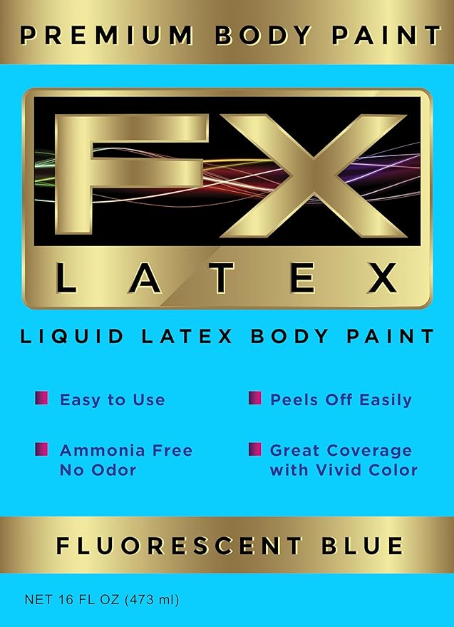 Liquid Latex - Face and Body Paint, Ammonia Free, Easy On and Off, Cosplay Makeup, Create Professional Monster, Zombie Arts 16 Oz (Fluorescent Blue)