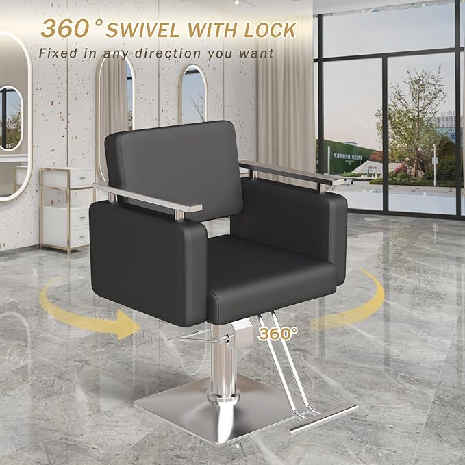 Barber Chair, 440 Lbs Capacity Heavy Duty Salon Chair with Hydraulic Pump, 360° Swivel Height Adjustable Spa Beauty Chair for Hair Stylist, Barbershop, Spa, Beauty Shop (Black)