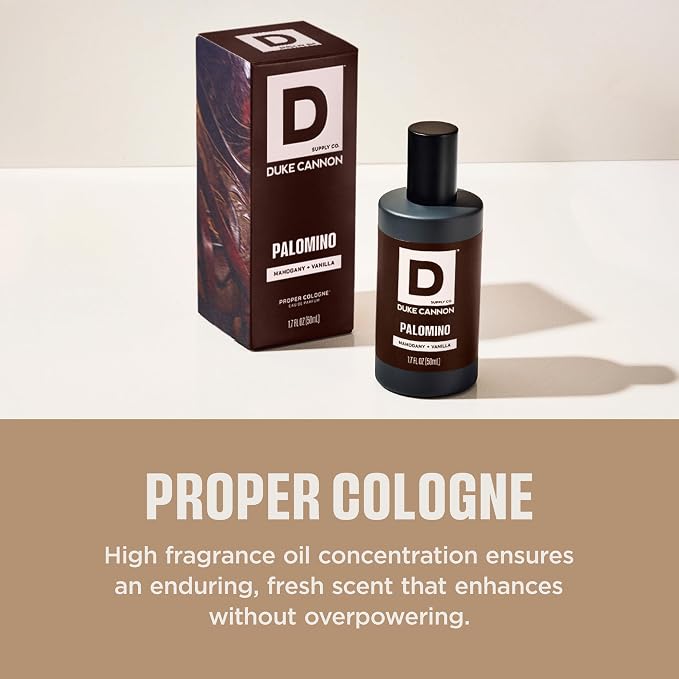 Duke Cannon Proper Cologne Palomino | Men's Eau de Parfum | Mahogany and Vanilla | Subtle, Long-Lasting Natural Scent | 1.7 fl oz