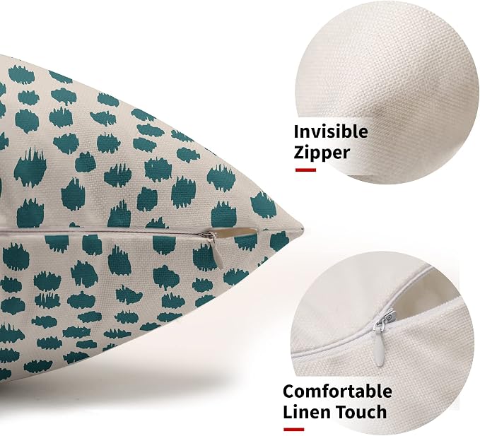 Teal Cream Pillow Covers 12x20 Set of 2 Boho Design Polka Dot Throw Pillows Modern Brush Strokes Print Decorative Outdoor Pillowcase Lumbar Cushion Cover Linen Pillow Case for Home Sofa Couch Bed