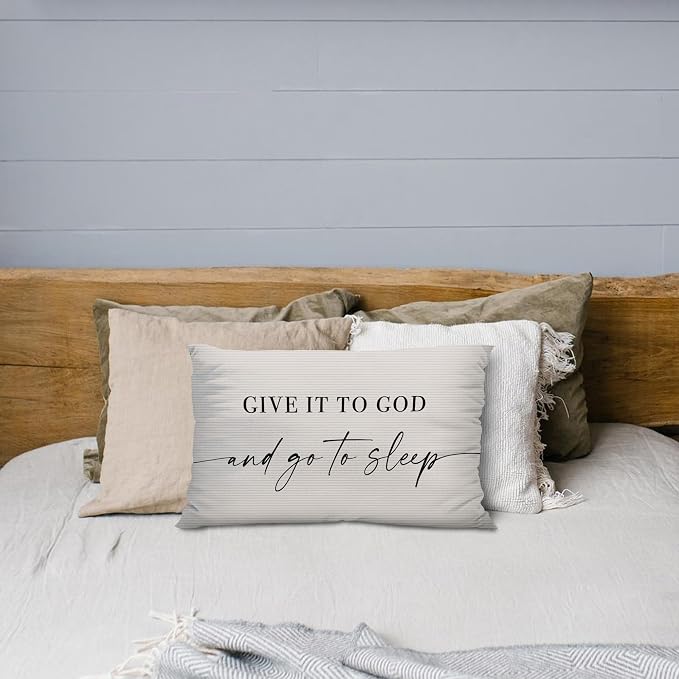Give It to God and Go to Sleep, Decorative Corduroy Pillows Cover for Bed,Corduroy Pillows Cover for Bed,12x20 Inch Pillow Case,Decorative Corduroy Pillows Cover for Room（Cream 12" x 20"）