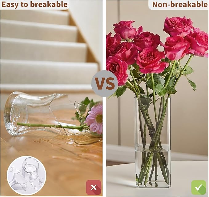 Acrylic Square Flower Vase, Non-breakable Vase, 5" x 5" x 12" Tall Clear Vases for Flower, Large Cube Floral Plant Container, Planter Terrarium for Wedding Party Event, Home Office Decor
