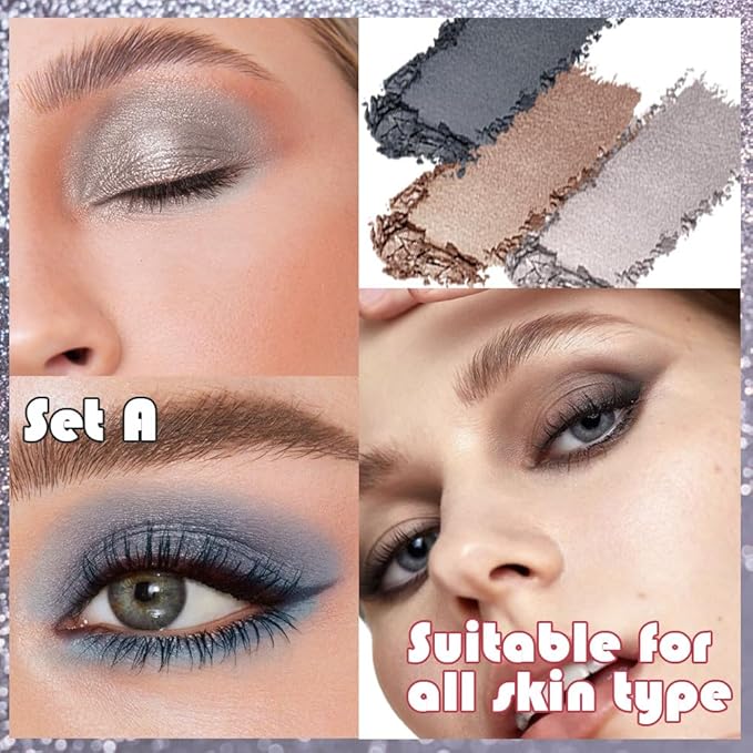 12 Colors Highly Pigmented Eye Shadow Palette Makeup Kit for Women, White Nude Purple Black Silver Bronze Eyeshadows, Matte Smoky Shimmery Metallic Shades Eyeshadow Palette Long-Lasting Waterproof
