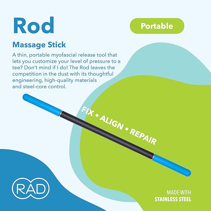 RAD Rod – 21in Compact Deep Tissue Massage Roller Stick – Myofascial Release Tool for Legs, Back, Neck, Arms & Shoulders – Muscle Roller for Mobility & Recovery