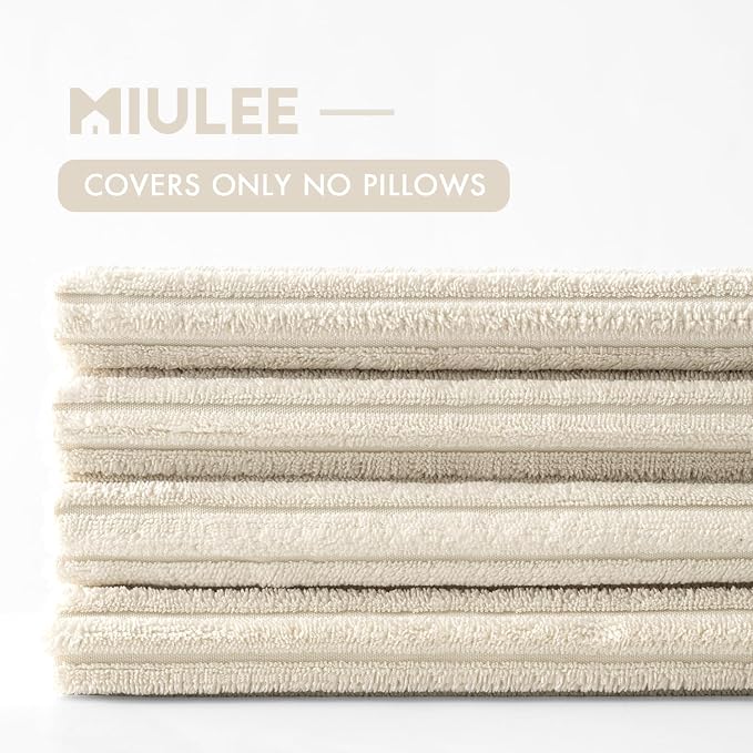MIULEE Soft Corduroy Decorative Throw Pillow Covers Cream White 18x18 | Set of 4, Mordern Nordic Home Decor, All Same Color Set, Boho Farmhouse Cushion Covers for Couch Bed Sofa Living Room