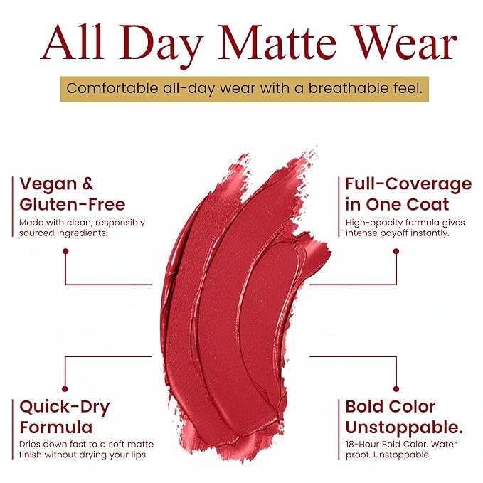 Matte Lipstick & Lip Liner Set for Women – Red Love Shade – Long-Lasting Waterproof 2-in-1 Lip Kit – Smudge-Proof Liquid Lipstick with Precision Liner, Enriched with Vitamin E & Shea Butter