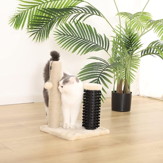 Amazon Basics Cat Scratching Post with Self Groomer for Indoor Cats & Kittens, Small (16.5" H), Beige
